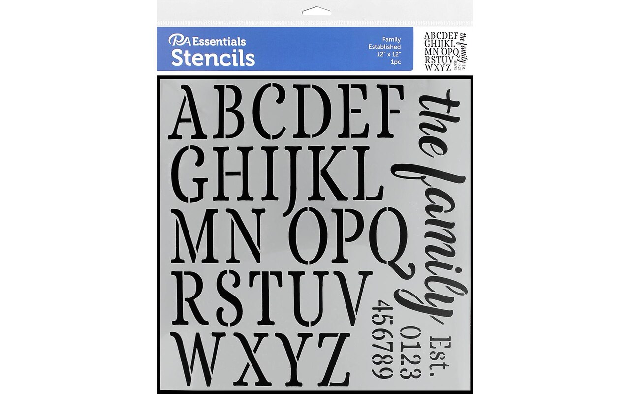 PA Essentials Stencil Family Established for Painting on Wood, Canvas, Paper, Fabric, Wall and Tile, Reusable DIY Art and Craft Stencils for Painting, 12"x12" Inches
